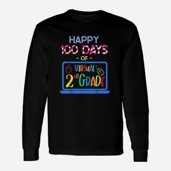 Happy 100 Days Of Virtual Second Grade 100th Day Of School Long Sleeve T-Shirt - Thegiftio UK