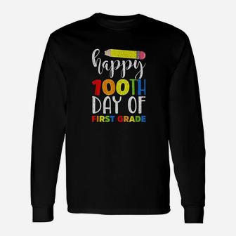 Happy 100th Day Of First Grade Colorful Pencil 100 Days Of School Long Sleeve T-Shirt - Seseable