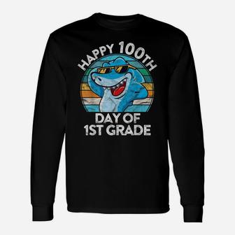 Happy 100Th Day Of First Grade Gift School Shark 1St Class Unisex Long Sleeve | Crazezy