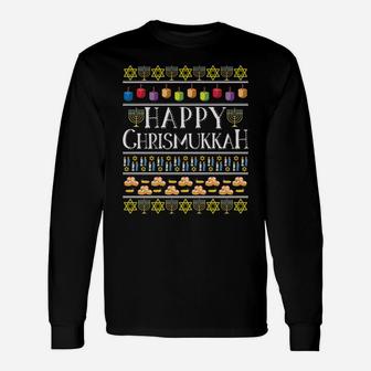 Happy Chrismukkah Hanukkah Ugly Christmas Theme Design Gifts Sweatshirt Unisex Long Sleeve | Crazezy DE