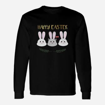 Happy Easter April Fools Day Bunnies And Cat Long Sleeve T-Shirt - Thegiftio UK