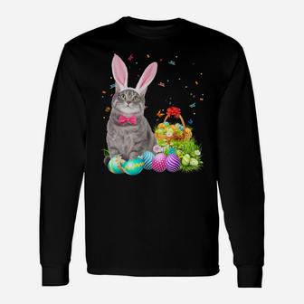Happy Easter Cute Bunny Cat Eggs Basket Men Women Funny Gift Unisex Long Sleeve | Crazezy DE
