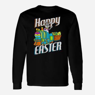 Happy Easter Rabbit Bunny Egg Hunting Train Basket Gift Unisex Long Sleeve | Crazezy UK