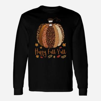 Happy Fall Y’All Pumpkin Leopard Print Thanksgiving Autumn Sweatshirt Unisex Long Sleeve | Crazezy AU