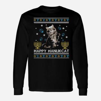 Happy Hanukcat Ugly Hanukkah Long Sleeve T-Shirt - Monsterry UK