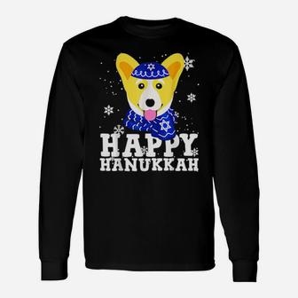 Happy Hanukkah Corgi Dog Holiday Long Sleeve T-Shirt - Monsterry