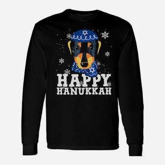 Happy Hanukkah Dachshund Dog Noel Ugly Long Sleeve T-Shirt - Monsterry AU