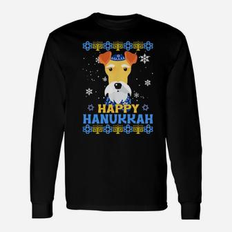 Happy Hanukkah Fox Terrier Wire Dog Noel Ugly Long Sleeve T-Shirt - Monsterry CA
