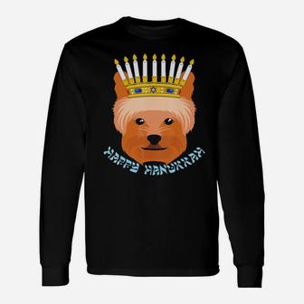 Happy Hanukkah Yorkshire Terrier Menorah Hat Long Sleeve T-Shirt - Monsterry DE