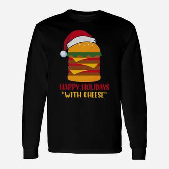 Happy Holidays With Cheese Funny Santa Hat Burger Unisex Long Sleeve | Crazezy AU