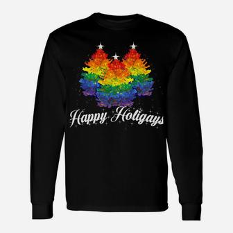 Happy Holigays Lgbt Pride Christmas Tree Humor Gift Sweatshirt Unisex Long Sleeve | Crazezy UK