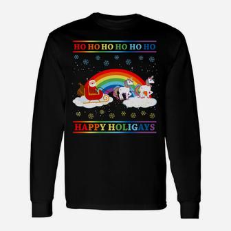 Happy Holigays Rainbow Ugly Christmas Lgbt Gay Pun Xmas Gift Sweatshirt Unisex Long Sleeve | Crazezy UK
