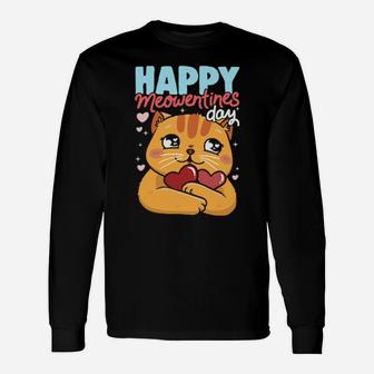 Happy Meowentine's Day Cat Valentine's Day Heart Cats Long Sleeve T-Shirt - Monsterry