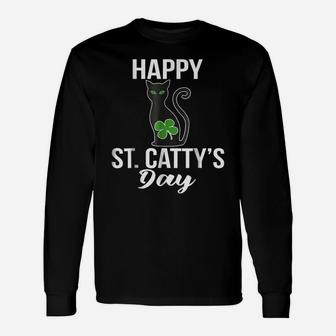 Happy St Catty's Day Shirt Funny Green Cat Drinking Tee Unisex Long Sleeve | Crazezy CA