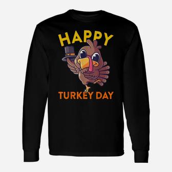 Happy Turkey Day Funny Little Pilgrim Thanksgiving Gift Unisex Long Sleeve | Crazezy UK