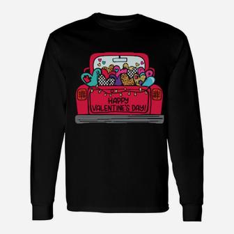 Happy Valentine's Day Vintage Red Truck With Hearts Plaid Long Sleeve T-Shirt - Monsterry UK