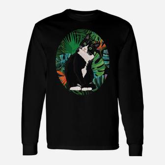 Hawaiian Tshirt Tuxedo Cat Tropical Gift Animal Lovers Sweatshirt Unisex Long Sleeve | Crazezy