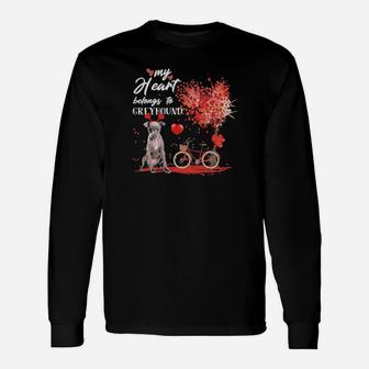 My Heart Belong To Greyhound Valentines Day Long Sleeve T-Shirt - Monsterry