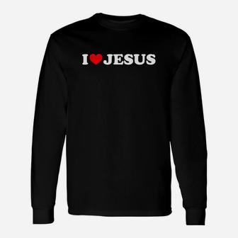 I Heart Love Jesus White Text Red Heart Long Sleeve T-Shirt - Thegiftio UK