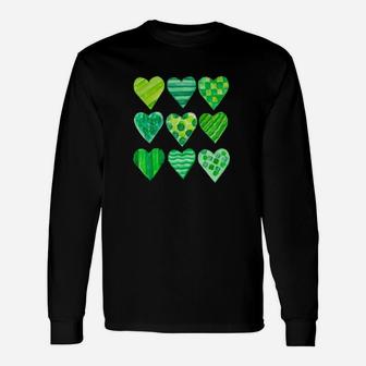 Heart Shamrock Pattern St Patrick Irish Long Sleeve T-Shirt - Monsterry