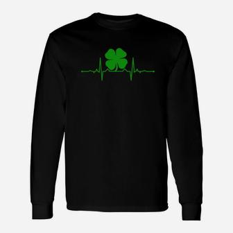 Heartbeat Irish Four Leaf Clover T-shirt St Pattys Shamrock Long Sleeve T-Shirt - Thegiftio UK