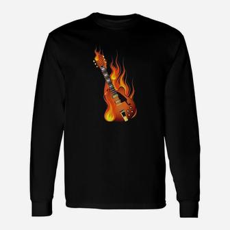 Heavy Metal Burning On Fire Rock Guitar Long Sleeve T-Shirt - Thegiftio UK