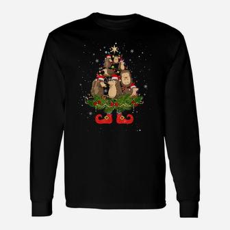 Hedgehogs Christmas Tree Lights Funny Santa Hat Lover Unisex Long Sleeve | Crazezy UK