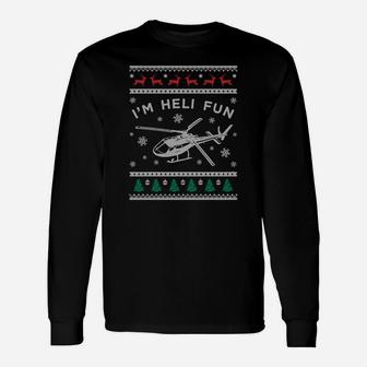 Helicopter Ugly Christmas Sweatshirt, Fun Xmas Heli Gift Unisex Long Sleeve | Crazezy AU