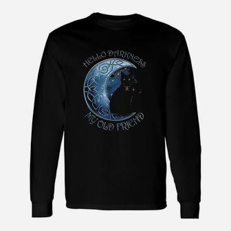Hello Darkness My Old Friend Funny Cat Moon Unisex Long Sleeve | Crazezy