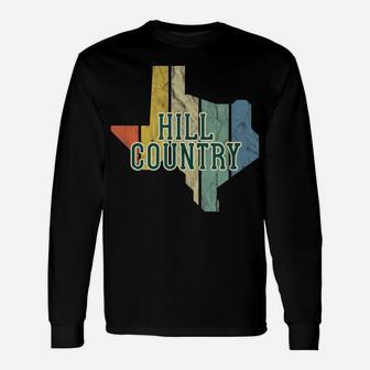 Hill Country Tx State Retro Map Distressed Vintage Graphic Unisex Long Sleeve | Crazezy CA