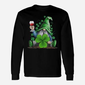 Hippie Gnome Drinking Wine With Shamrock St Patrick's Day Unisex Long Sleeve | Crazezy DE