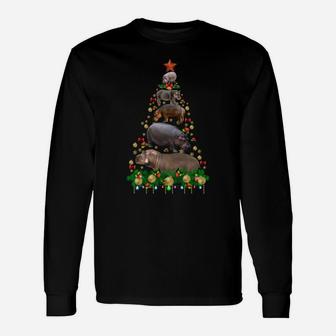 Hippo Christmas Tree Merry Hippomas Hippo Lovers Unisex Long Sleeve | Crazezy
