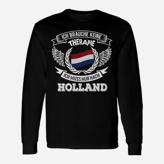 Holland-Liebhaber Langarmshirts Schwarz mit Spruch 'Therapie in Holland' - Seseable