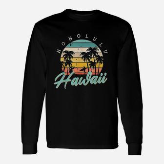 Honolulu Hawaii Aloha Hula Retro Vintage Sunset Summer Beach Unisex Long Sleeve | Crazezy CA
