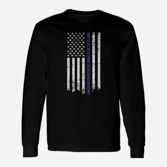 Honor N Respect Thin Blue Line Flag Raw Edge Raglan Unisex Long Sleeve | Crazezy CA