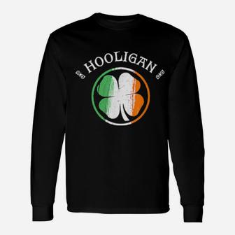 Hooligan Irish Shamrock Flag St Patrick's Day Long Sleeve T-Shirt - Monsterry