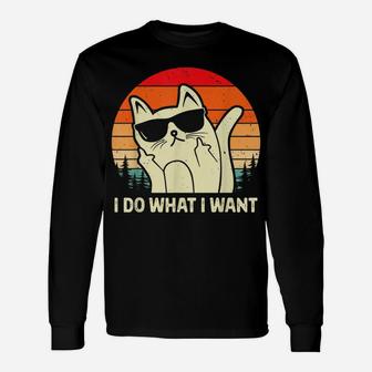 I Do What I Want Sunglasses Vintage Funny Cat Lovers Tee Unisex Long Sleeve | Crazezy CA