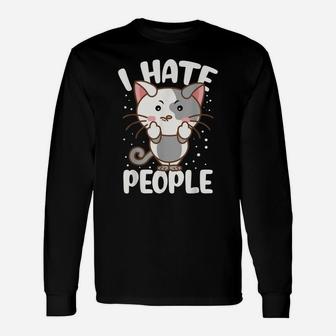 I Hate People Middle Finger Funny Cat Lovers Unisex Long Sleeve | Crazezy CA