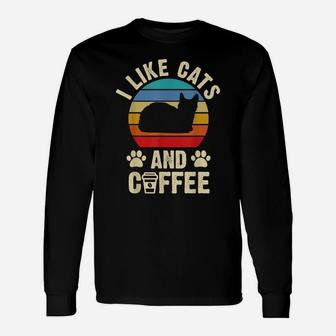 I Like Cats & Coffee Funny Vintage Kitten Theme Lover Gift Unisex Long Sleeve | Crazezy CA