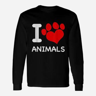 I Love Animals With Heart Paw Print For Pet Lovers Unisex Long Sleeve | Crazezy UK