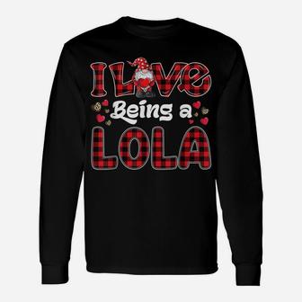 I Love Being Lola Red Plaid Hearts Gnome Valentine's Day Unisex Long Sleeve | Crazezy AU