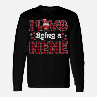 I Love Being Nene Red Plaid Hearts Gnome Valentine's Day Unisex Long Sleeve | Crazezy
