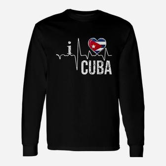 I Love Cuba Heartbeat Flag Unisex Long Sleeve | Crazezy