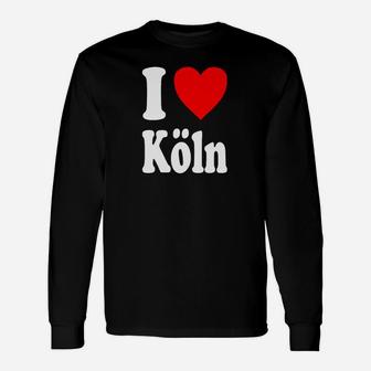 I Love Köln Langarmshirts mit Herz & Stadt-Motiv, Schwarzes Liebhaber Tee - Seseable