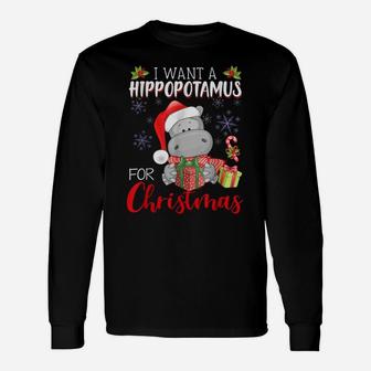 I Want A Hippopotamus For Christmas Funny Hippo Xmas Pajamas Unisex Long Sleeve | Crazezy