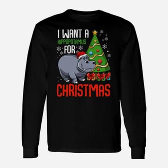 I Want A Hippopotamus For Christmas Hippo Animal Xmas Santa Sweatshirt Unisex Long Sleeve | Crazezy