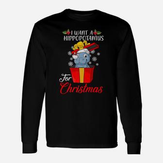 I Want A Hippopotamus For Christmas Hippopotamus Gift Xmas Unisex Long Sleeve | Crazezy