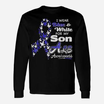 I Wear Blue And White For My Son - Als Awareness Shirt Unisex Long Sleeve | Crazezy DE