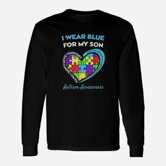 I Wear Blue For My Son Awareness Mom Dad Heart Puzzle Unisex Long Sleeve | Crazezy DE