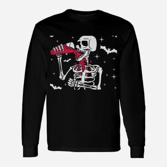 I'm Just Here For The Boos Funny Skeleton Drinking Wine Sweatshirt Unisex Long Sleeve | Crazezy UK